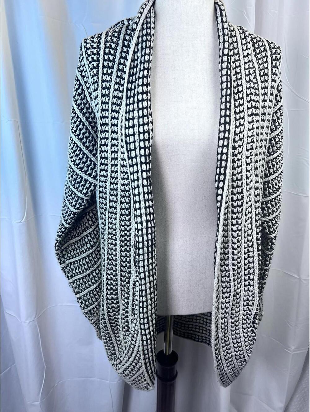 Pink Rose Open Front Black & Cream Knit Sweater -Women's S Oversized Cardigan